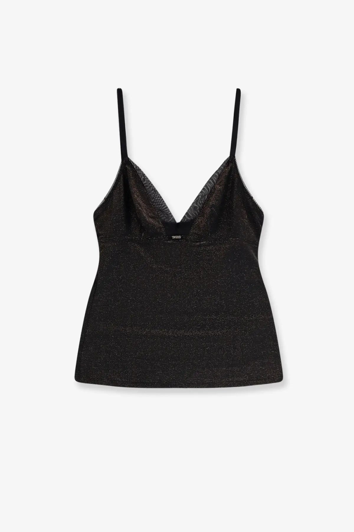 Black shimmering camisole with thin straps and lace-trimmed v-neckline from boss womens lurex tank top slip set