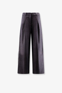 BOSS women’s taflong trousers blue dark gray wide-leg high waist with subtle textured pattern