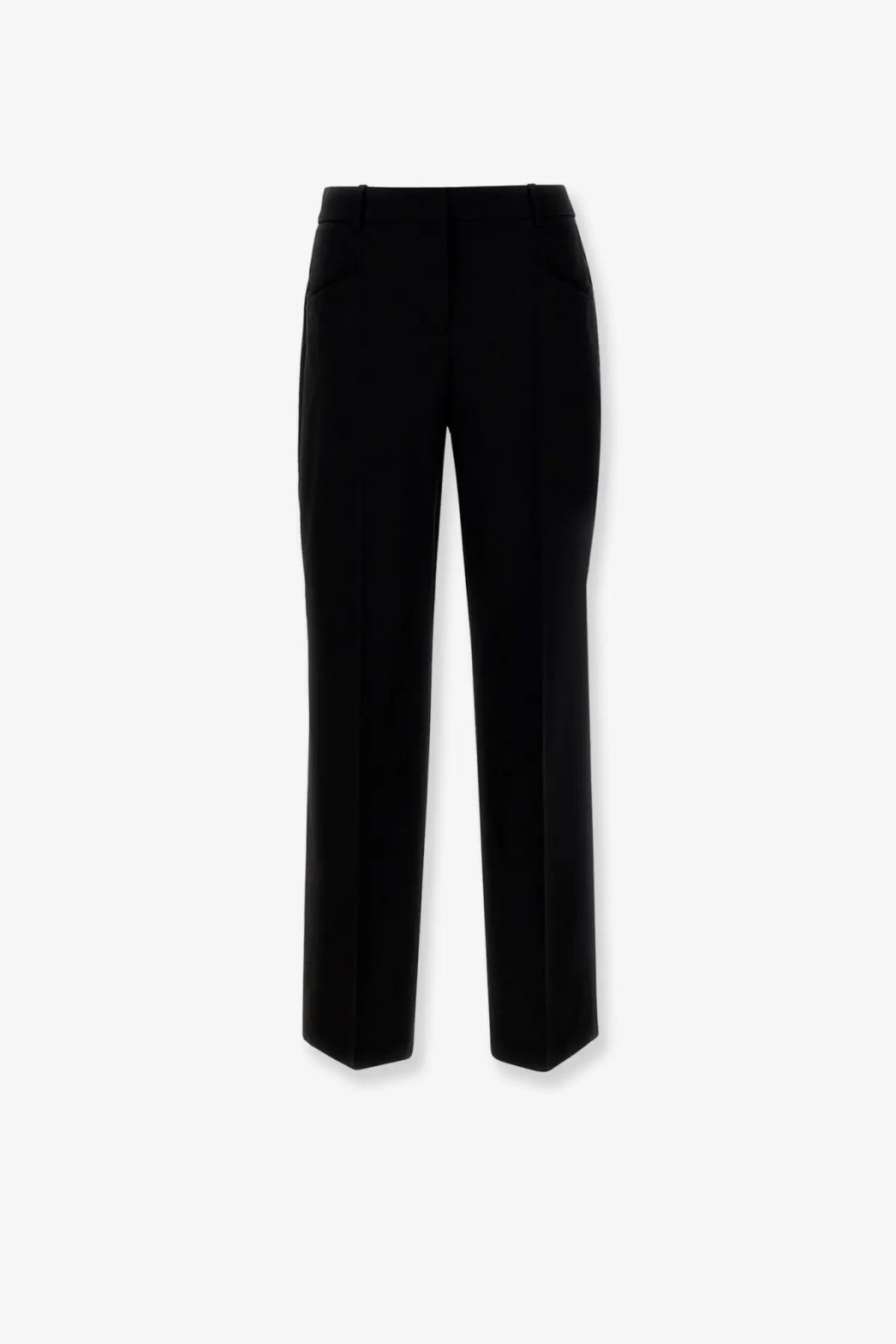 BOSS women’s black virgin wool tailored trousers with sleek straight-leg cut and subtle pleats at the waistband