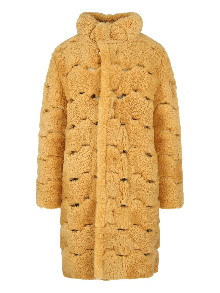 Bottega Veneta - Bottega Veneta Yellow Shearling Wool Coat Jacket - Men’s Outerwear