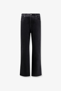 Bottega Veneta men’s black high-waisted wide-leg denim trousers with straight cut and classic five-pocket design