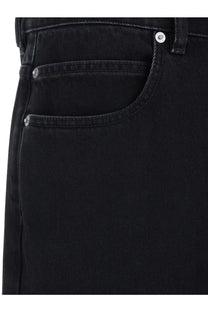 Bottega veneta men’s black denim trousers featuring silver-toned button and rivets on black fabric