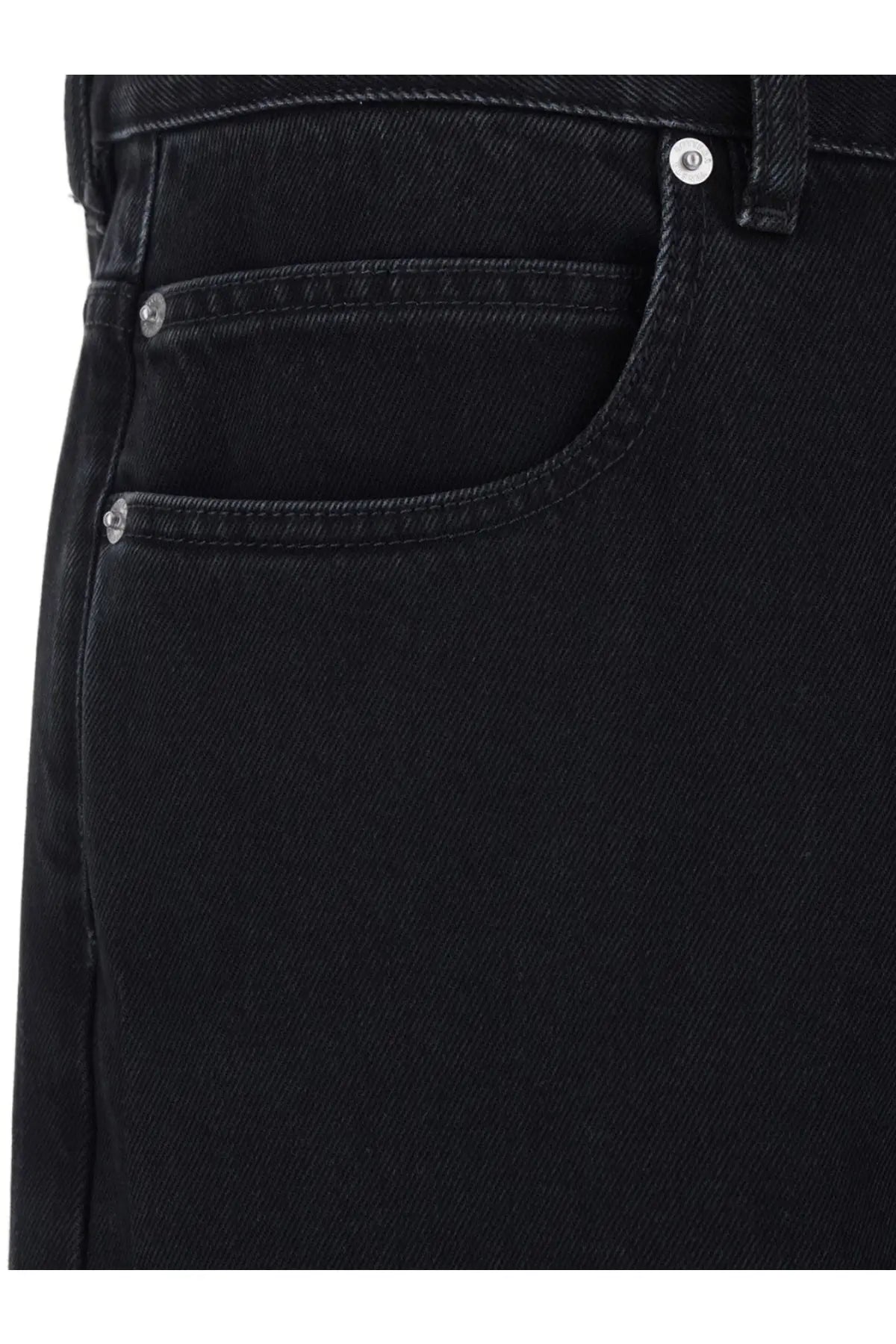 Bottega Veneta men’s black denim trousers with silver-toned button and rivets in black denim material