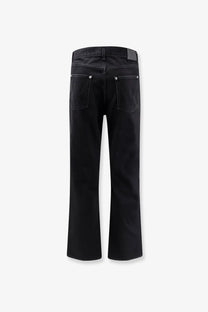Bottega Veneta men’s black denim trousers with straight-leg cut and silver-toned button closures