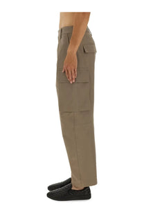 Bottega Veneta men’s beige cargo pants with khaki flap pockets and straight-leg cut in durable fabric