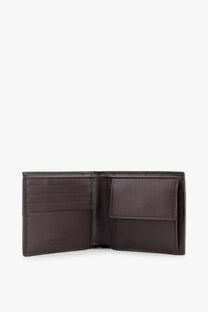 Bottega Veneta mens dark brown leather wallet with card slots and coin pocket