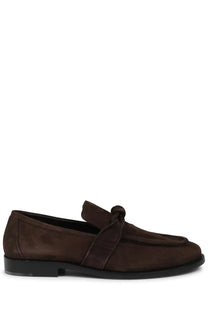 Bottega Veneta men’s moccasin Astaire brown brown suede loafer with knotted strap detail and black rubber sole