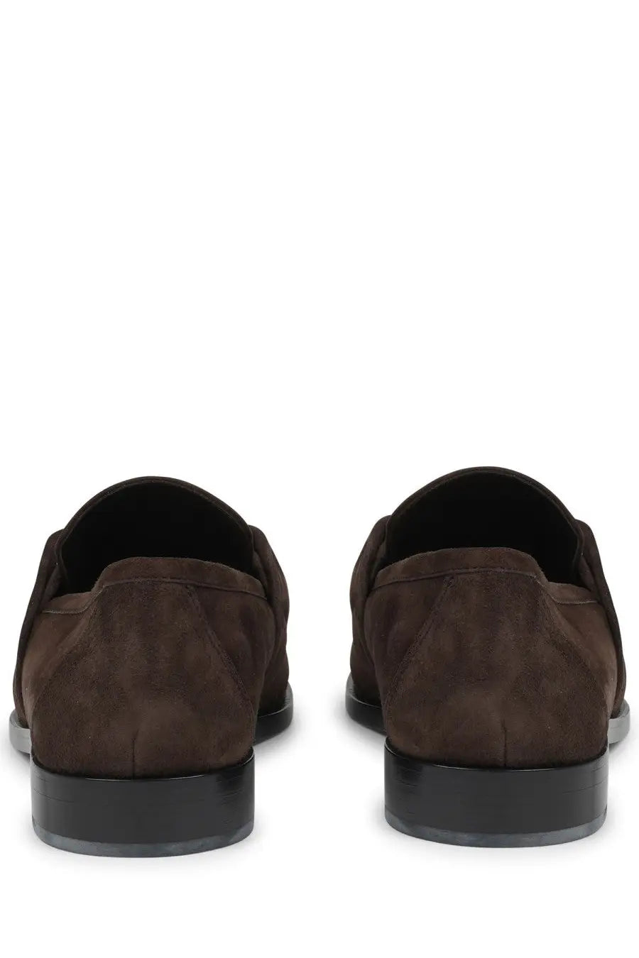 Bottega Veneta men’s moccasin Astaire brown suede loafers with black rubber soles in front view