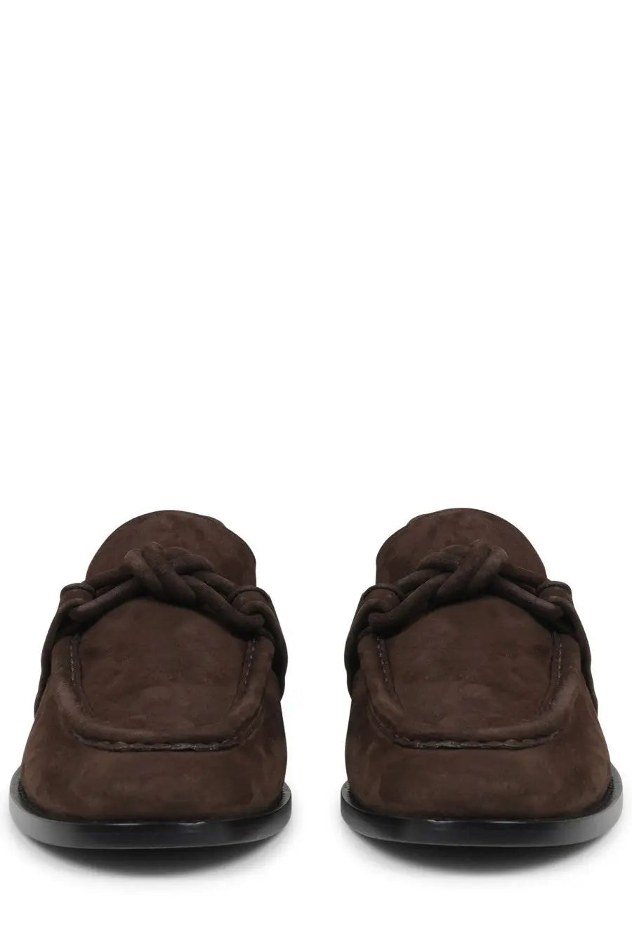 Bottega Veneta men’s moccasin Astaire brown suede loafers with braided leather detail across the vamp