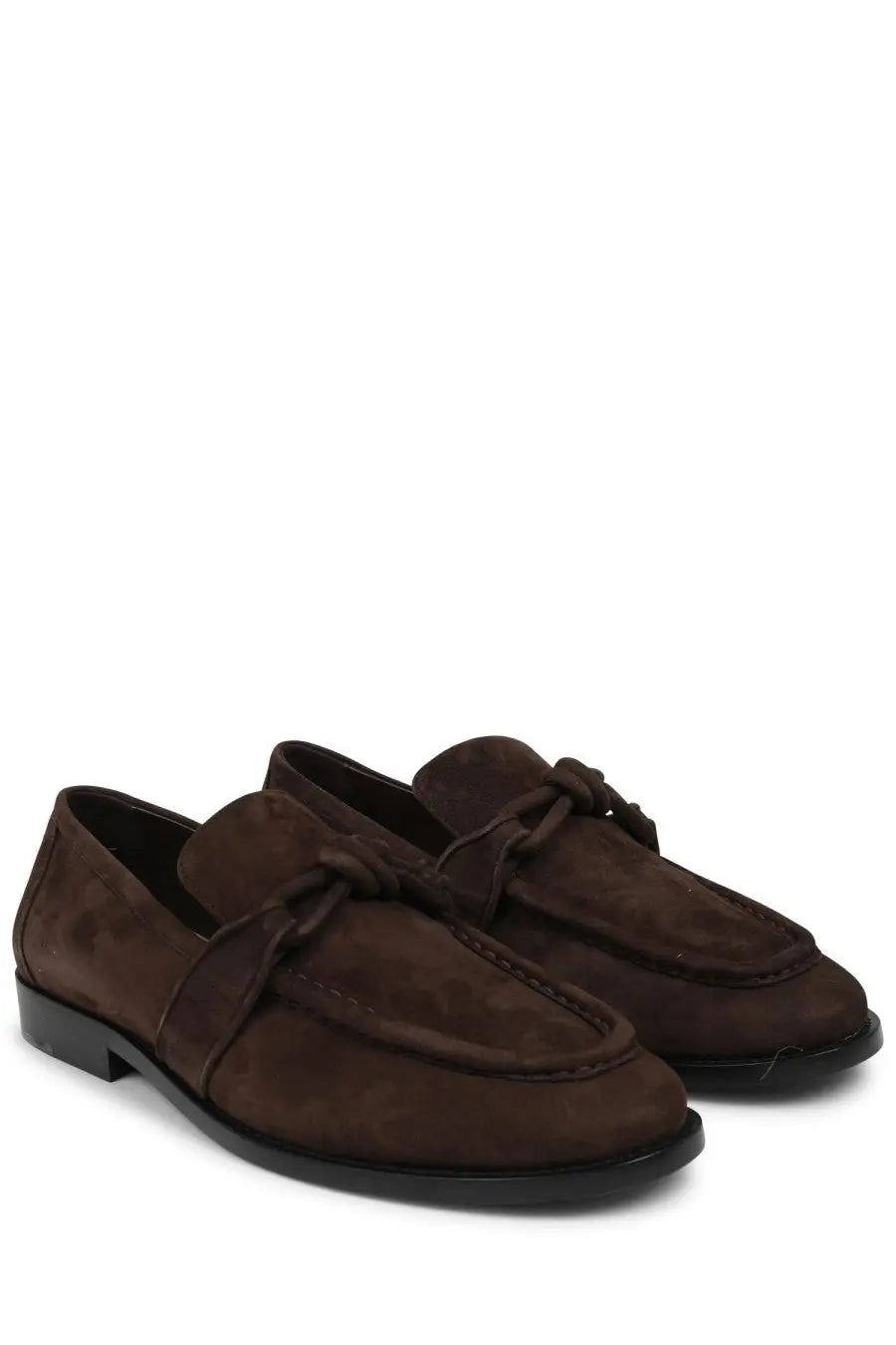 Bottega Veneta men’s astaire brown moccasin loafers in suede with tied bow detail on the front