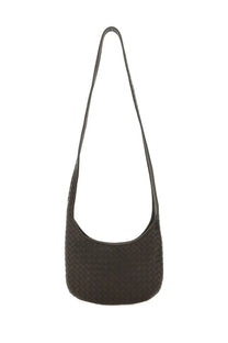 Dark brown woven leather shoulder bag with sleek minimalist design from bottega veneta veneto small unisex collection