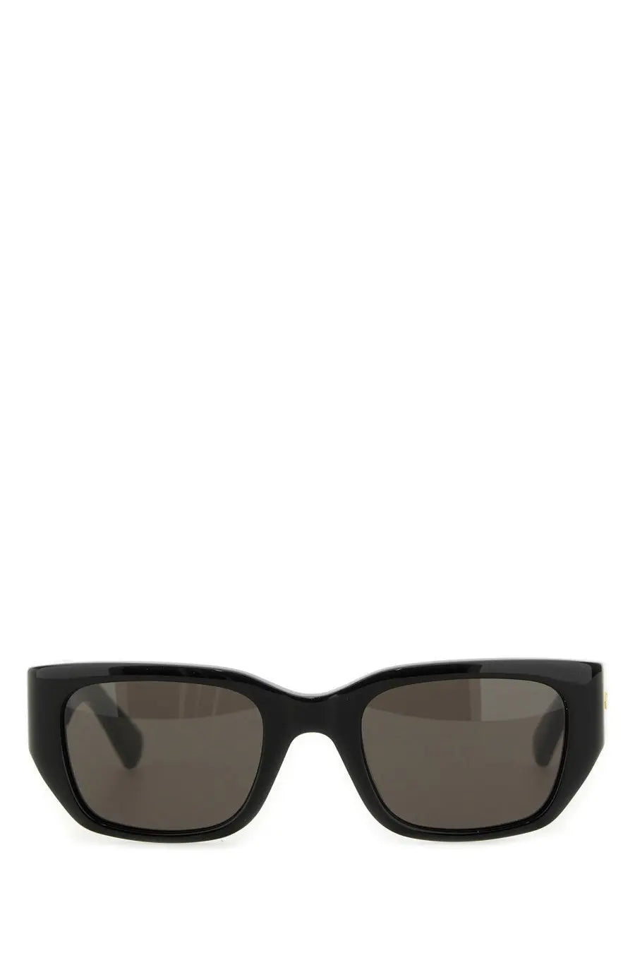 Bottega Veneta unisex square braided black sunglasses with dark gray lenses and a glossy finish