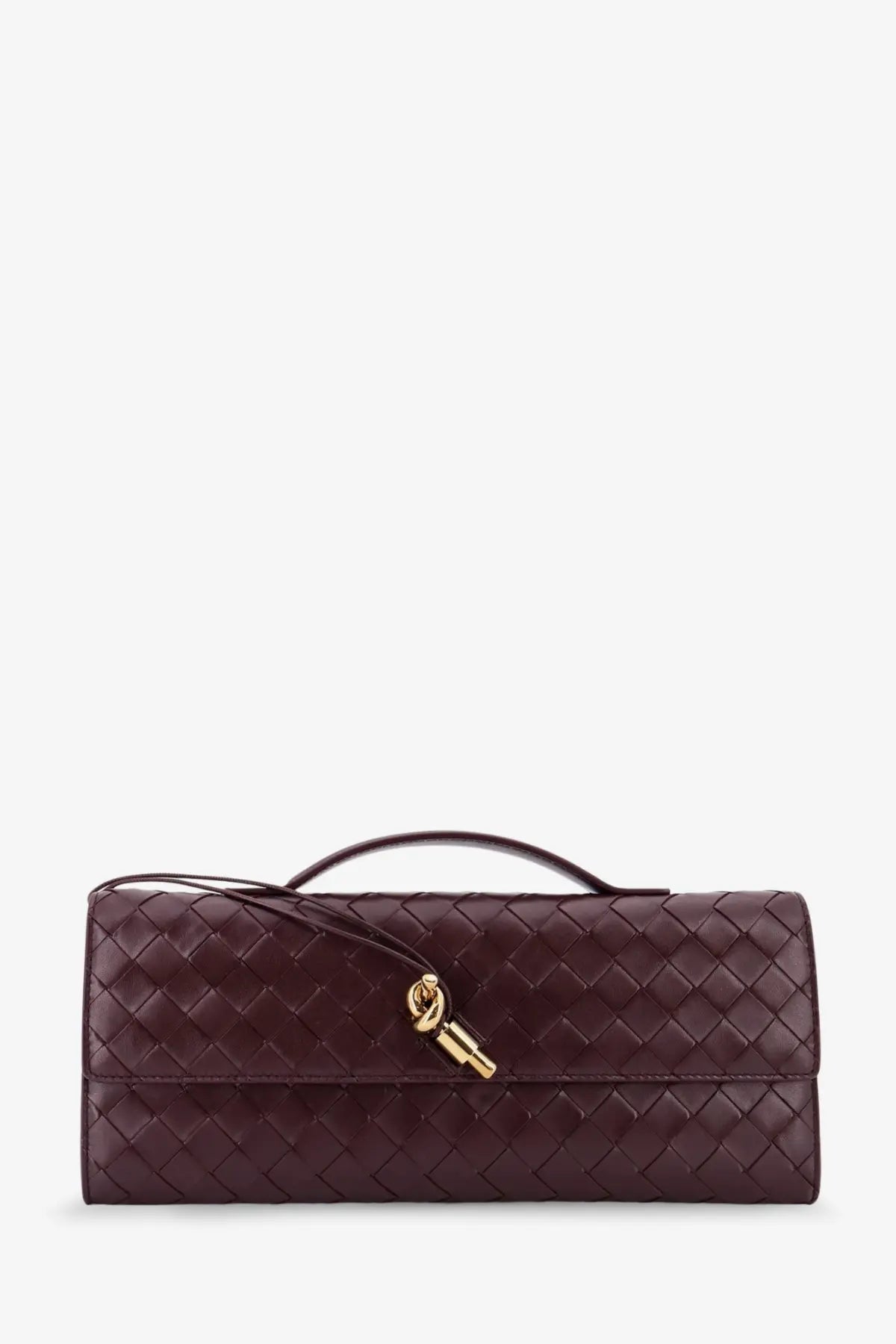 Bottega Veneta Andiamo red leather clutch with gold key clasp