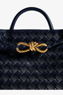 Bottega Veneta Andiamo black leather shoulder bag with gold infinity knot clasp