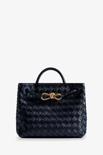 Bottega Veneta Andiamo black woven leather shoulder bag with gold bow clasp