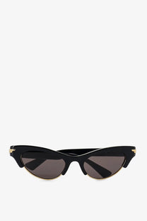 Bottega Veneta women’s black cat-eye acetate sunglasses with gold-tone accents and dark gray lenses