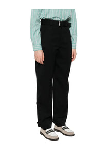 Black straight-leg tailored belt pants with subtle side pockets by bottega veneta for women