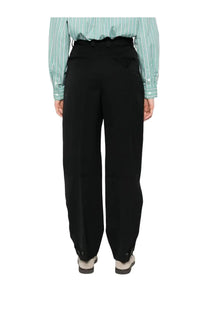 Black wide-leg high waist belted trousers with subtle back pleats by bottega veneta women’s pants