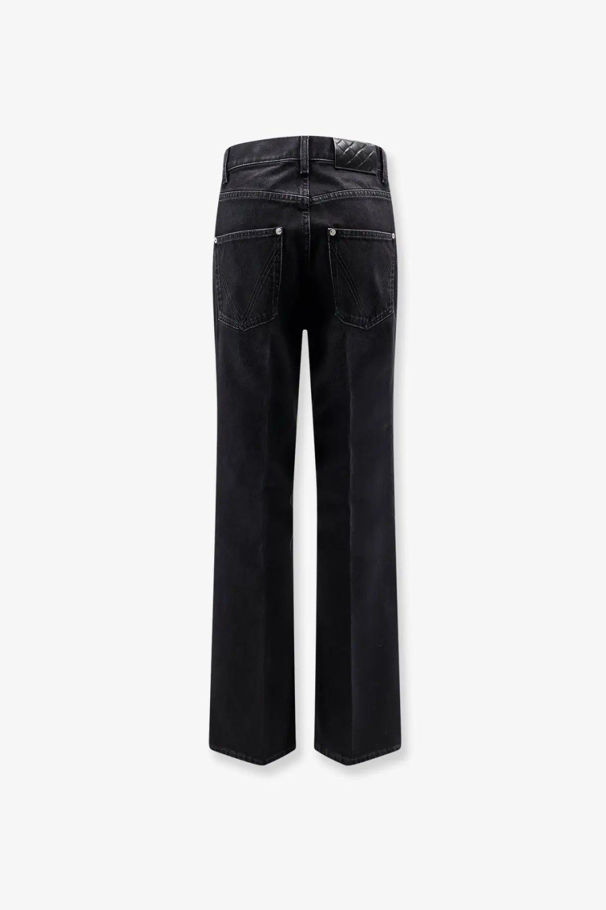 Bottega Veneta women’s black denim trousers with straight-leg cut and quilted belt loop detail