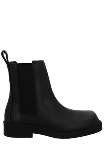 Bottega Veneta women’s black leather Chelsea boot with elastic side panels and chunky sole front view