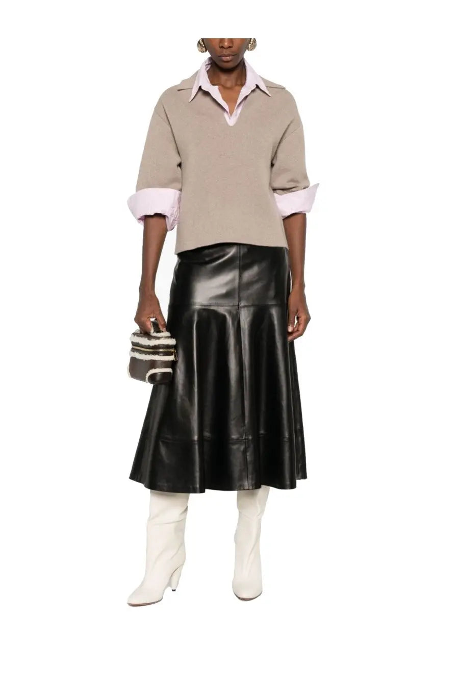 Bottega Veneta Women's Cashmere Polo Shirt Beige, view 2