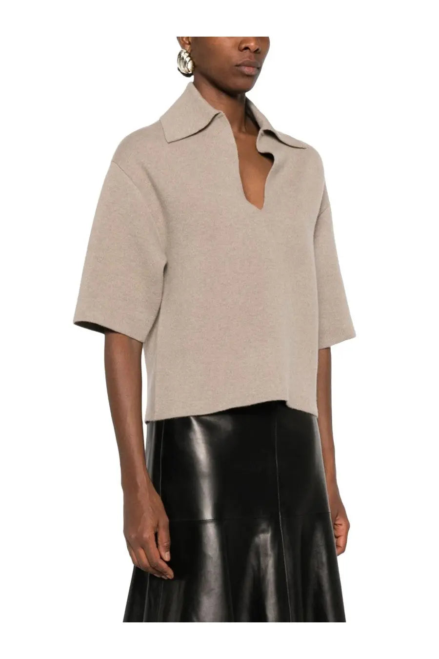 Bottega Veneta Women's Cashmere Polo Shirt Beige, view 4