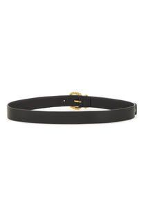 Bottega Veneta women’s black leather belt with gold-tone chain-link buckle for stylish wear