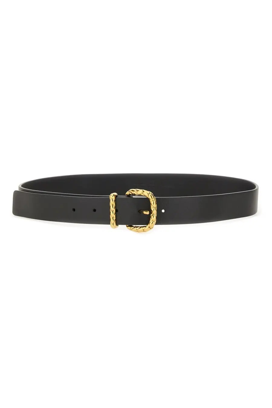 Bottega Veneta women’s black leather belt with a gold-toned twisted rope-textured buckle