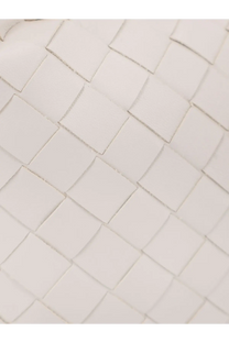 White woven leather strap with a clean geometric pattern on bottega veneta women’s mini hop leather crossbody bag