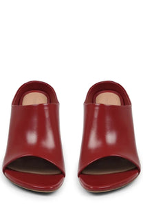 Red patent leather mule sandals with minimalist design by bottega veneta women’s mule shoe frog red