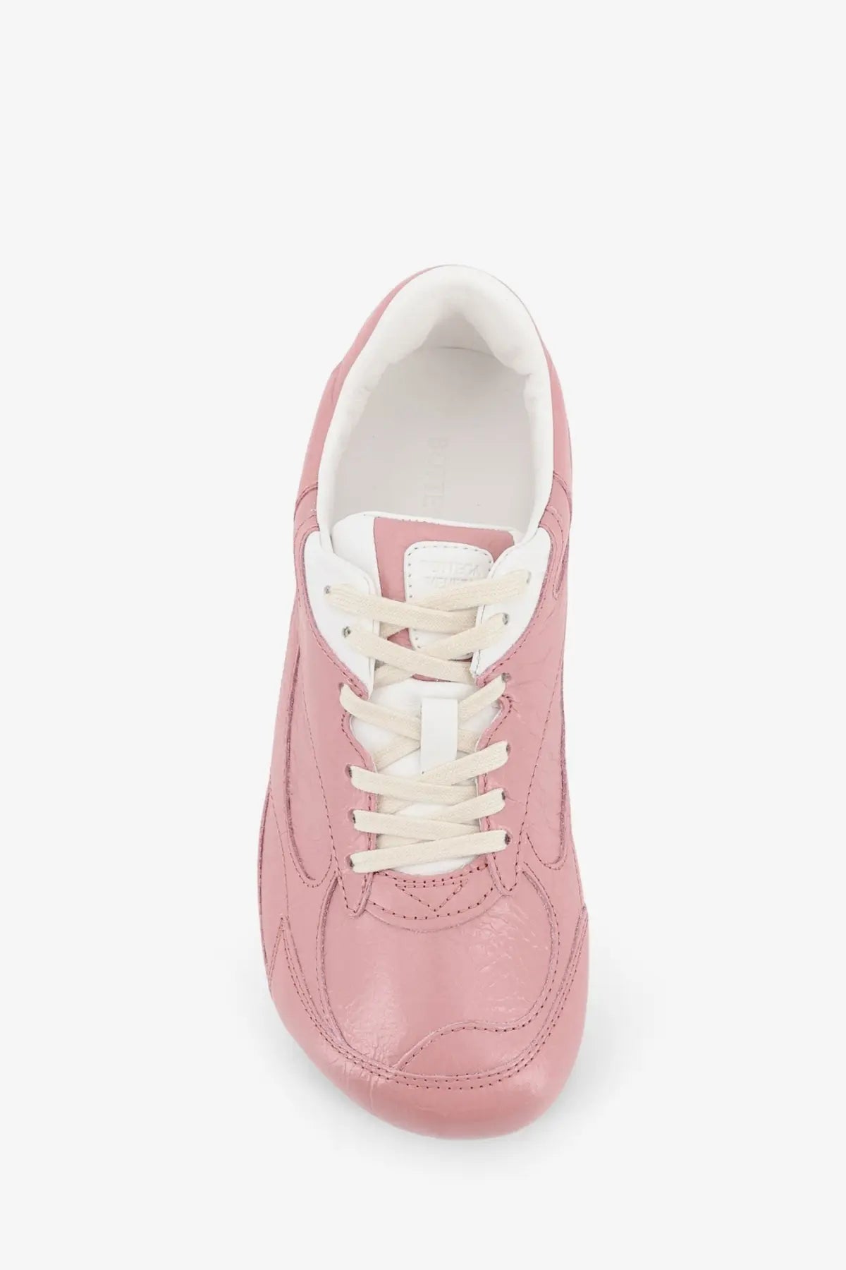 Pink leather sneaker with white laces and interior from bottega veneta womens orbit flash beige collection