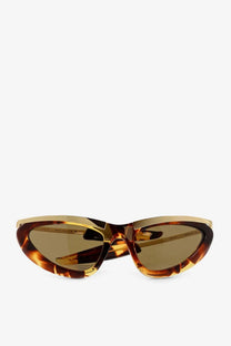 Bottega Veneta women’s prisma tortoiseshell acetate cat-eye sunglasses with gold metal frames and gradient brown lenses