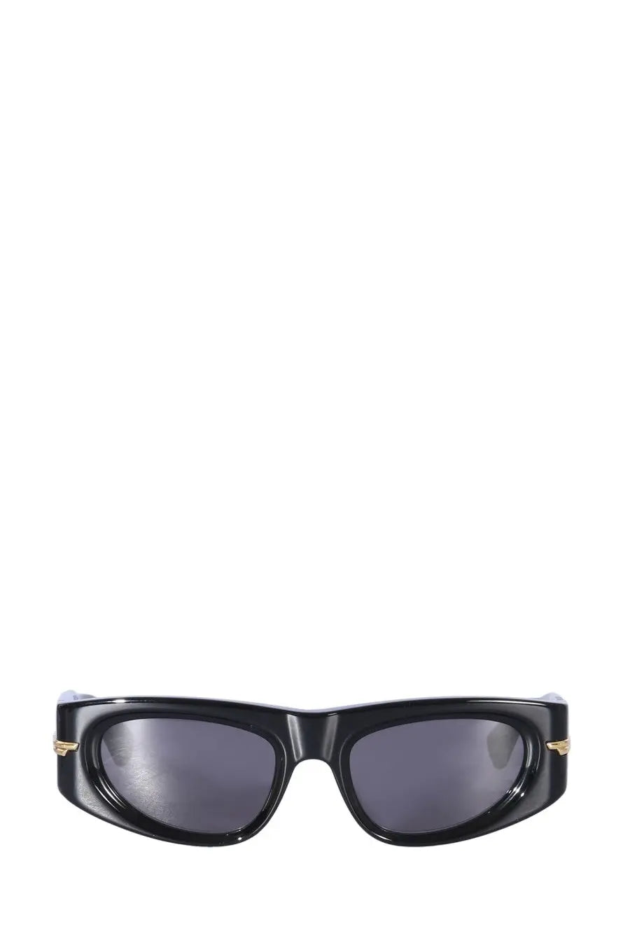 Bottega Veneta women’s rectangular black acetate sunglasses with gold-tone hardware and dark gray lenses