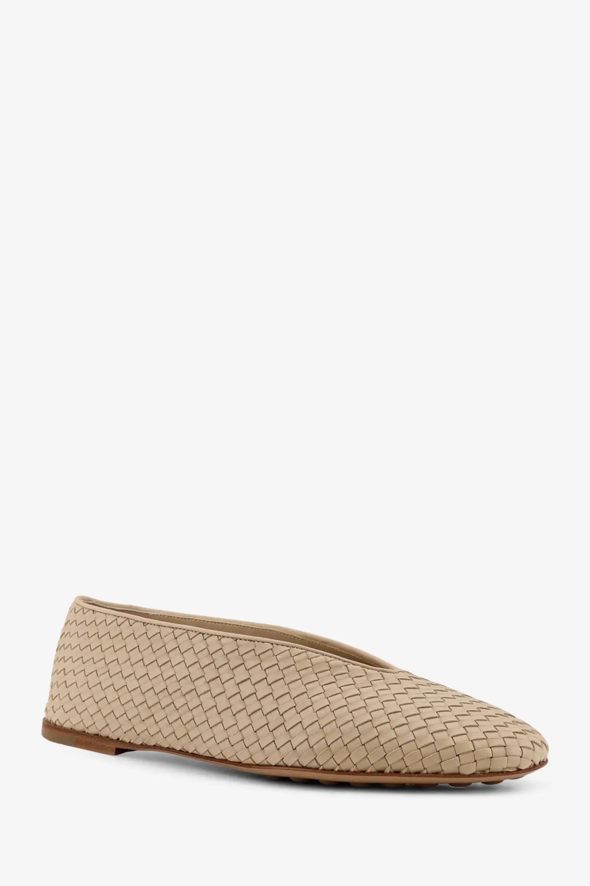 Bottega Veneta Women's Rosa Flat Leather Ballerinas Beige, view 2