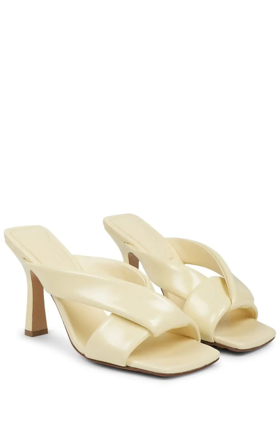 Cream-colored patent leather mules with block heel from bottega veneta womens sandalo riva beige collection