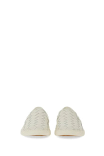 Bottega Veneta women’s Sawyer sneaker white cream-colored woven leather slip-on with distinctive zigzag pattern