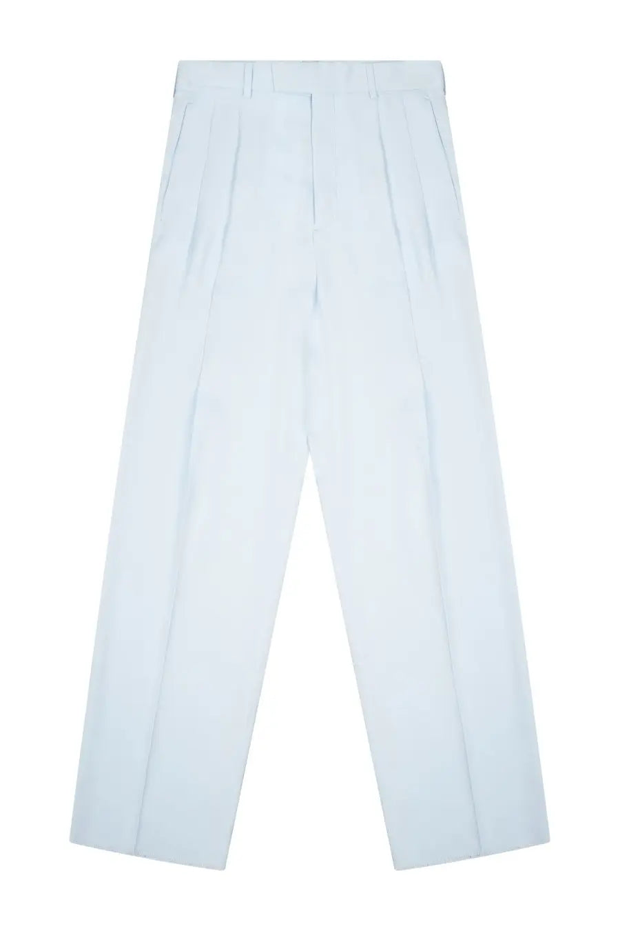 Light blue pleated Bottega Veneta women’s tailored pants in silk blend with a clean, elegant design