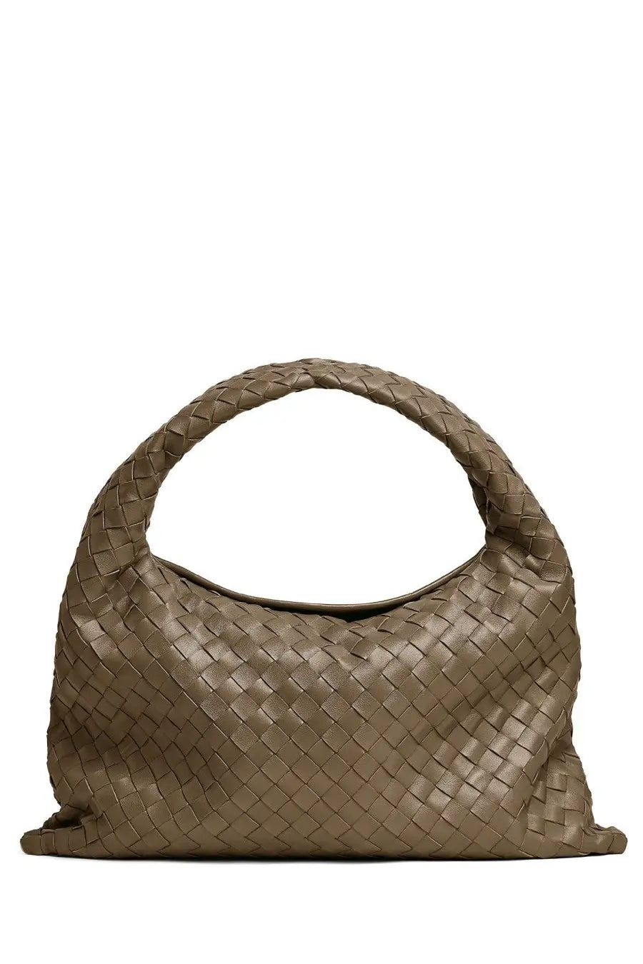 Bottega Veneta women’s small hop bag beige taupe leather with intricate weave and distinctive circular handle