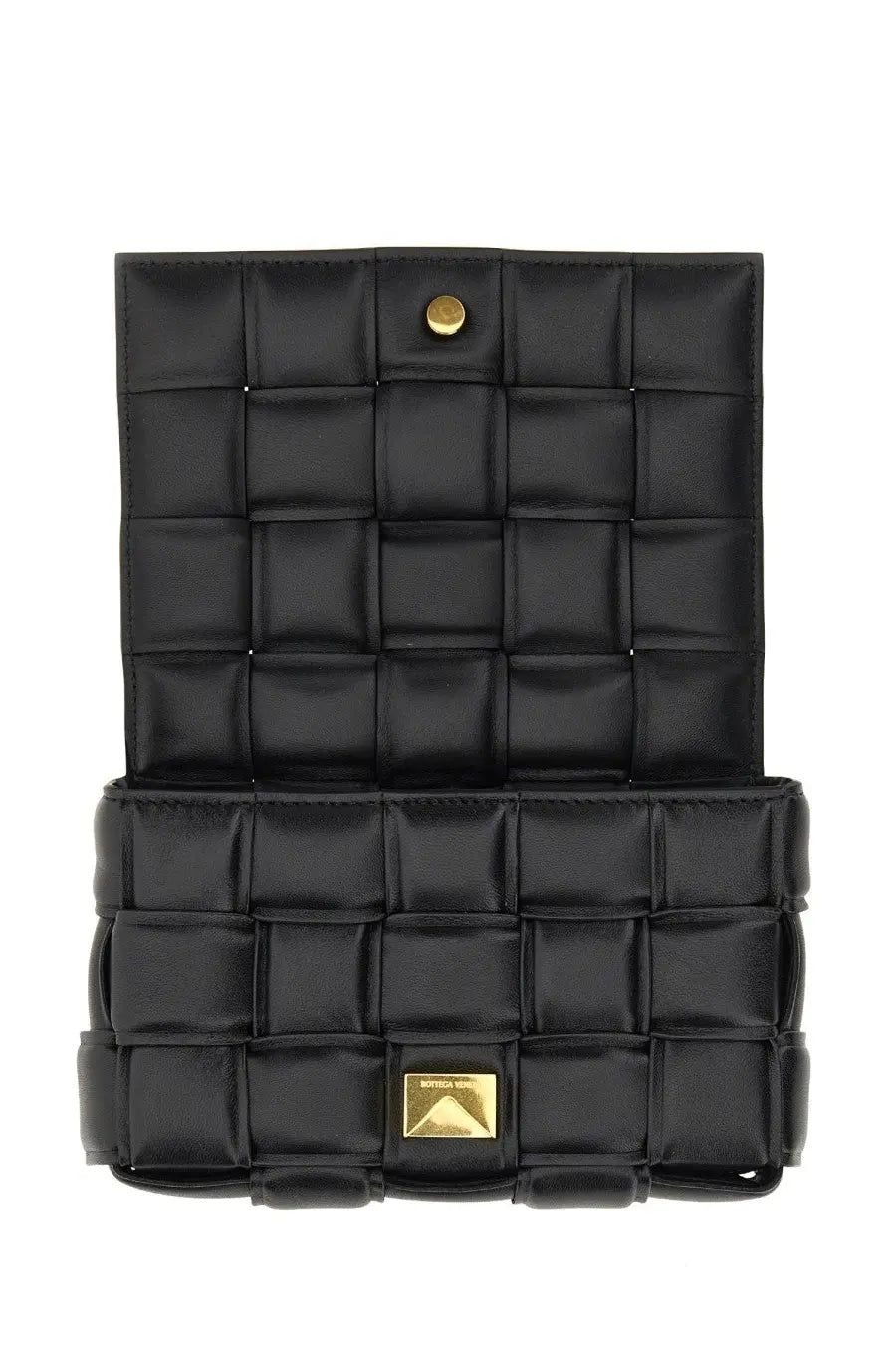 Bottega Veneta women’s small padded cassette bag black black quilted leather crossbody with gold-tone hardware and woven texture