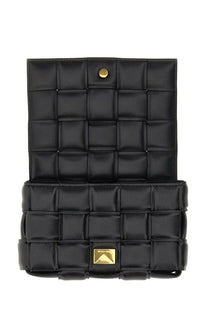 Bottega Veneta women’s small padded cassette bag black quilted leather crossbody with gold-tone hardware and woven texture