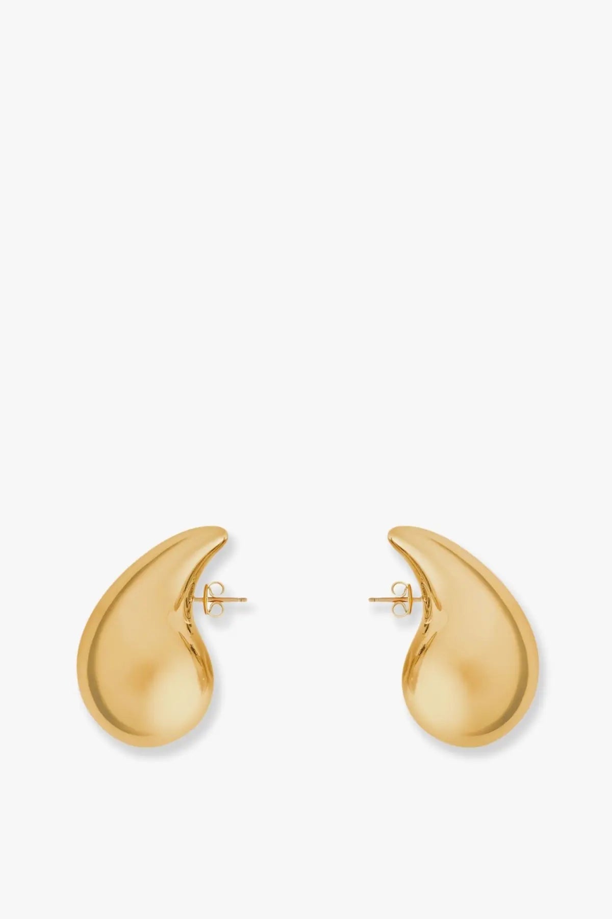 Bottega Veneta women’s yellow sterling silver earrings gold-toned teardrop studs with smooth polished finish