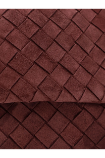 Bottega veneta women’s suede giorno crossbody bag with a rich burgundy suede woven strap and interlocking square pattern