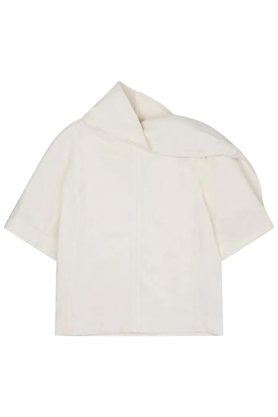 Off-white off-white cropped blouse in lana white with short sleeves and draped asymmetrical collar by Bottega Veneta
