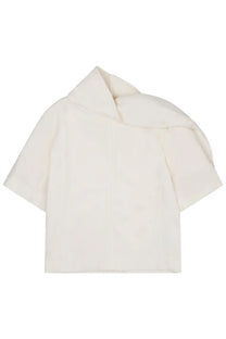 Off-white off-white cropped blouse in lana white with short sleeves and draped asymmetrical collar by Bottega Veneta
