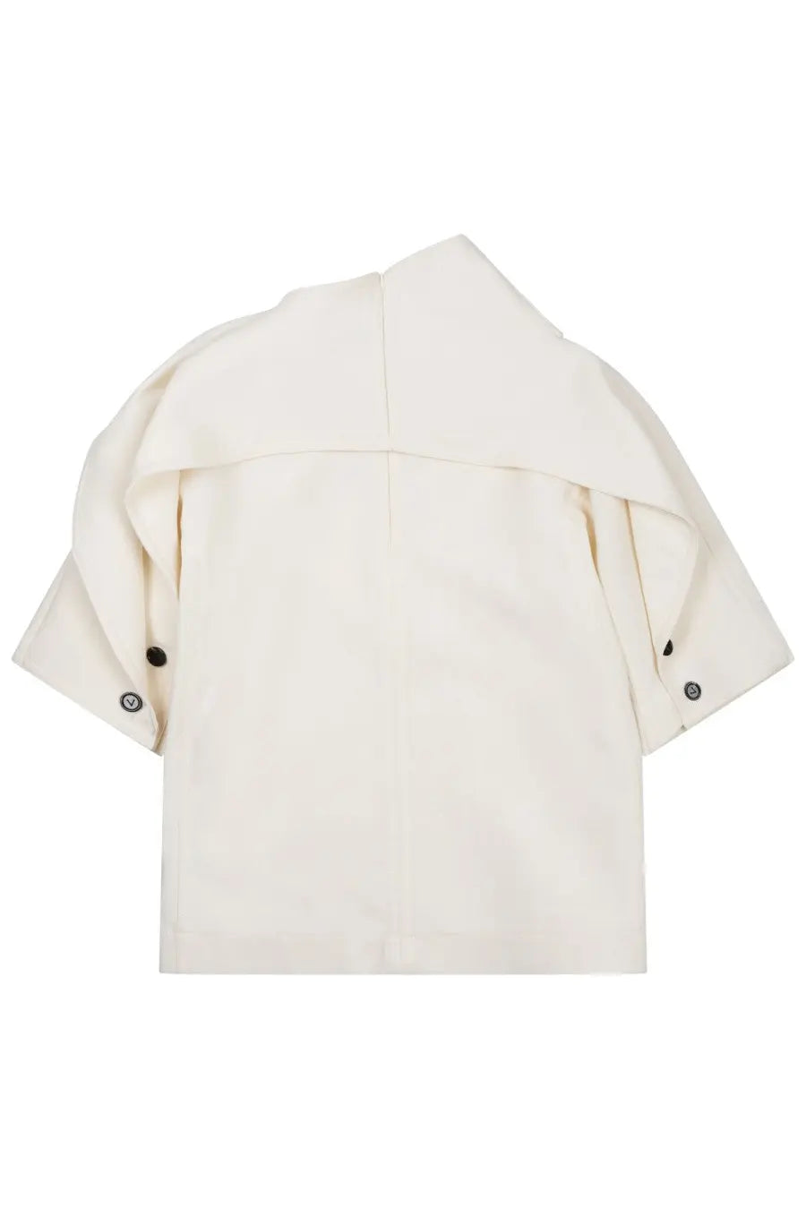 Off-white Bottega Veneta women’s structured blazer in Lana white with asymmetrical shoulders and black button accents