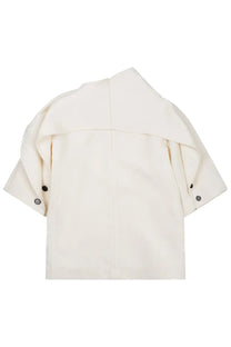 Off-white Bottega Veneta women’s structured blazer in Lana white with asymmetrical shoulders and black button accents