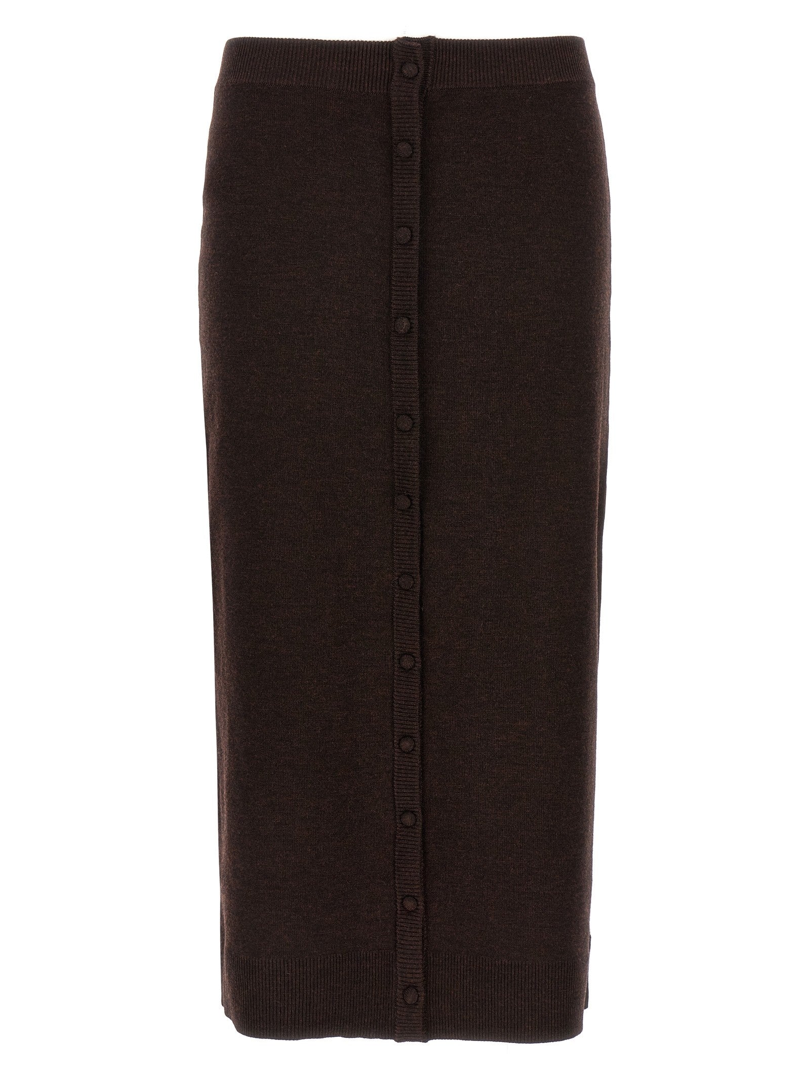 Victoria Beckham Bottoni Midi Skirt Brown