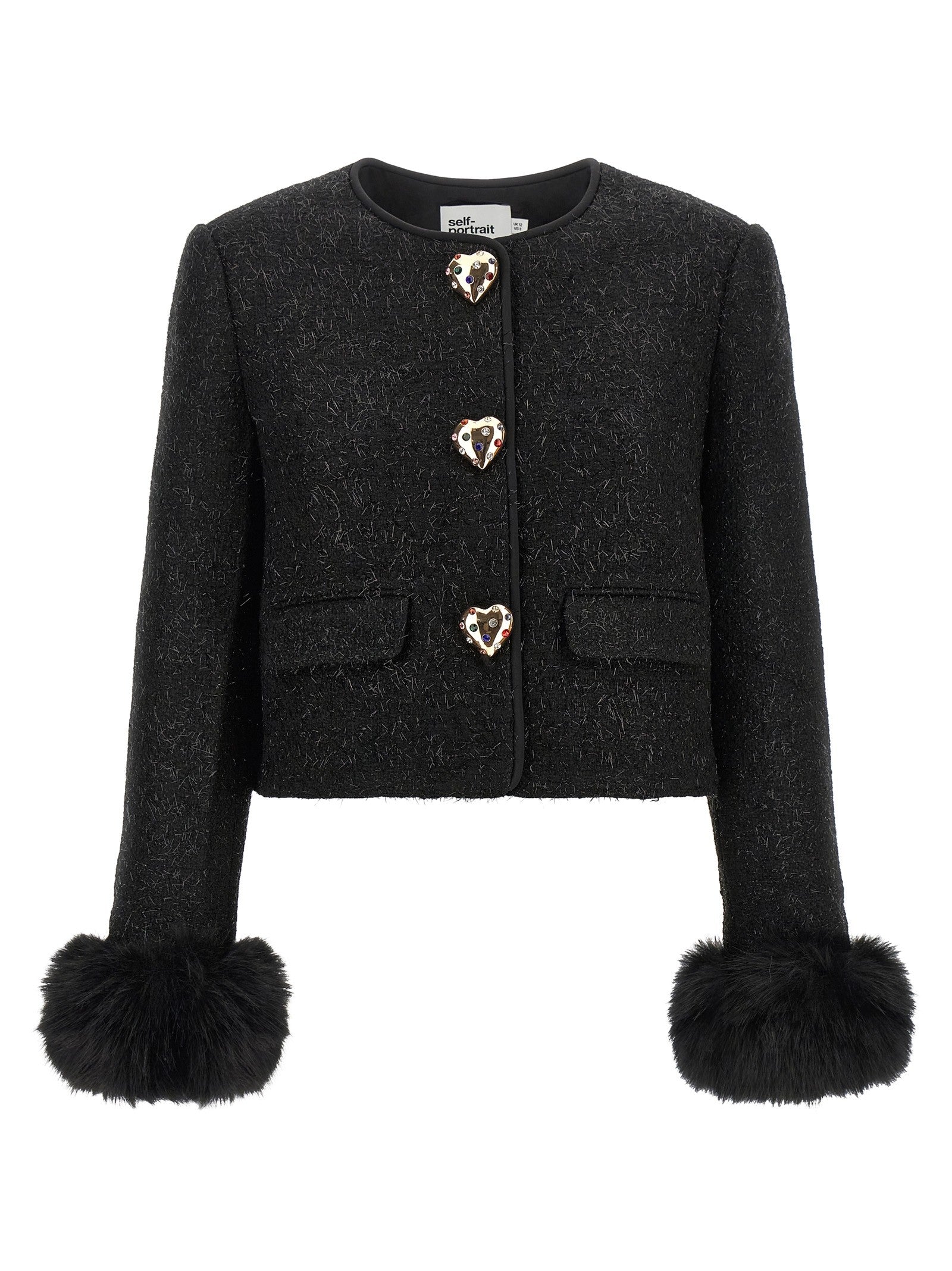 self-portrait Bouclé Fur Jacket Black