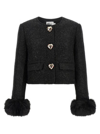 self-portrait Bouclé Fur Jacket Black