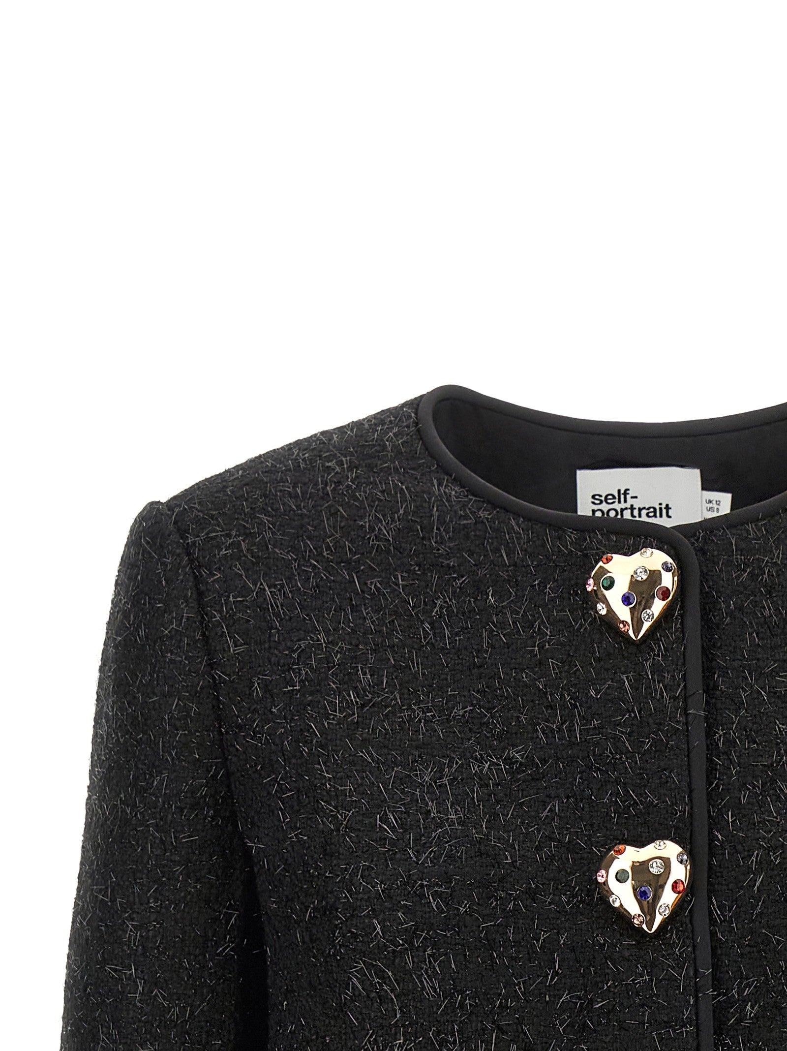 self-portrait Bouclé Fur Jacket Black